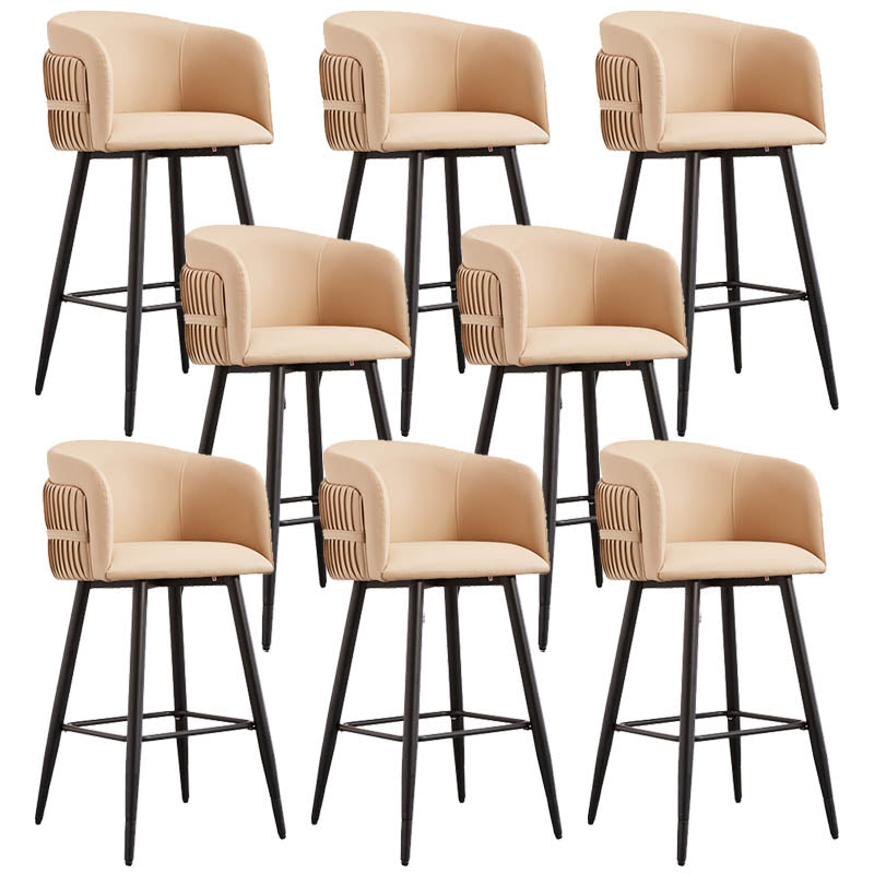 Contemporary Backrest Counter Stool with Leather Cushion and Metal Base Beige 8 Piece Set Clearhalo 'Bar Furniture' 'Bar Stools' 'bar_stools' 'furn' 'furn_bar_stools' 'Furniture' 'Kitchen & Dining Furniture' 7838244