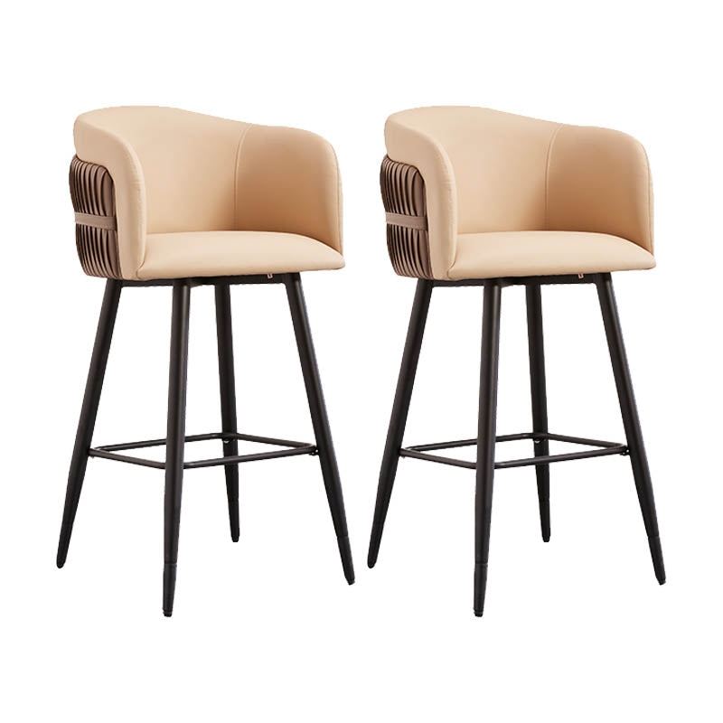 Contemporary Backrest Counter Stool with Leather Cushion and Metal Base Khaki 2 Piece Set Clearhalo 'Bar Furniture' 'Bar Stools' 'bar_stools' 'furn' 'furn_bar_stools' 'Furniture' 'Kitchen & Dining Furniture' 7838246