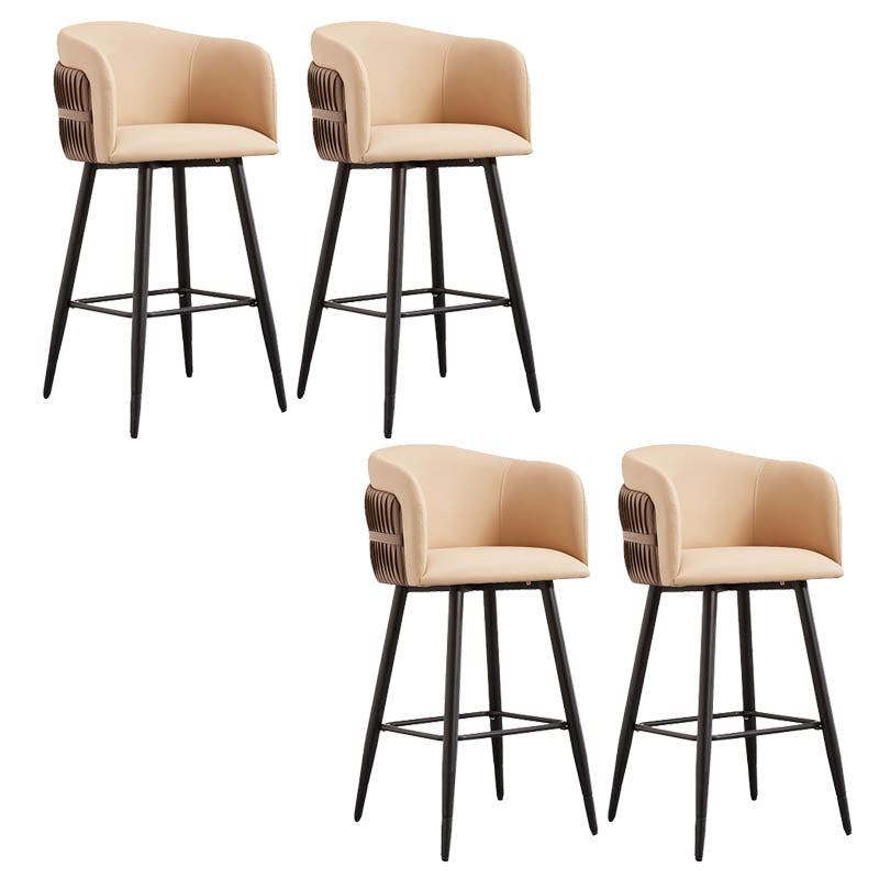 Contemporary Backrest Counter Stool with Leather Cushion and Metal Base Khaki 4 Piece Set Clearhalo 'Bar Furniture' 'Bar Stools' 'bar_stools' 'furn' 'furn_bar_stools' 'Furniture' 'Kitchen & Dining Furniture' 7838247