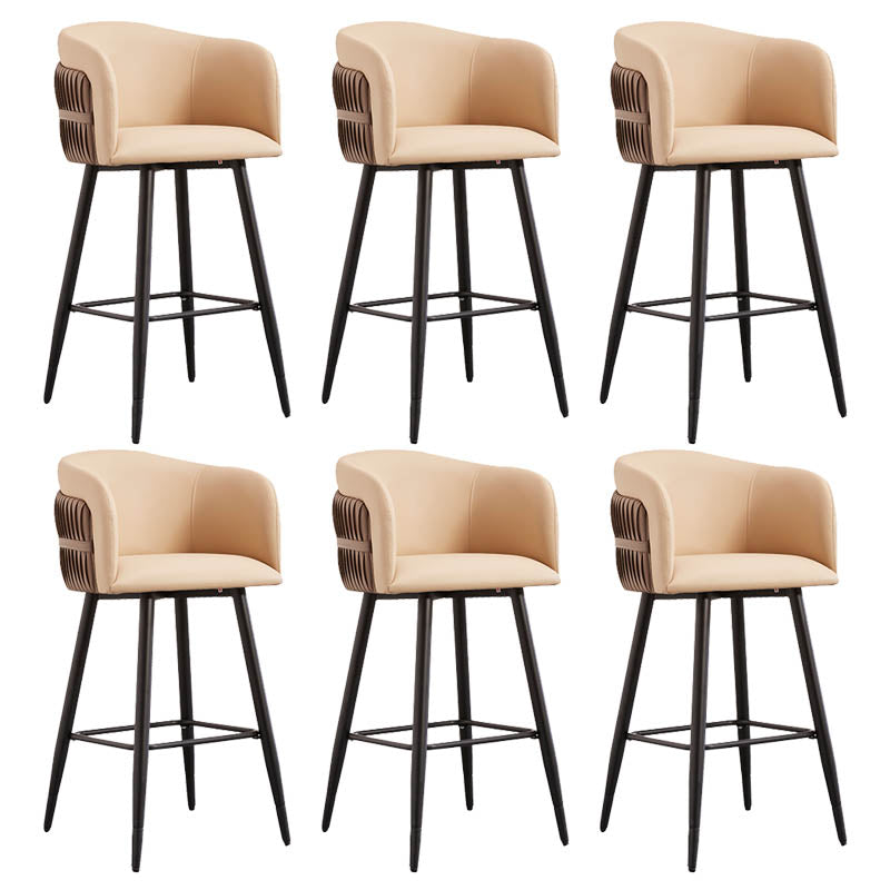 Contemporary Backrest Counter Stool with Leather Cushion and Metal Base Khaki 6 Piece Set Clearhalo 'Bar Furniture' 'Bar Stools' 'bar_stools' 'furn' 'furn_bar_stools' 'Furniture' 'Kitchen & Dining Furniture' 7838248