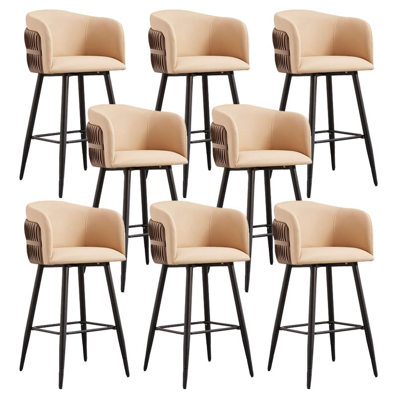 Contemporary Backrest Counter Stool with Leather Cushion and Metal Base Khaki 8 Piece Set Clearhalo 'Bar Furniture' 'Bar Stools' 'bar_stools' 'furn' 'furn_bar_stools' 'Furniture' 'Kitchen & Dining Furniture' 7838249