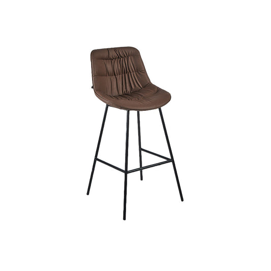 Contemporary PU Upholstery Low Back Bar Stools with Metal Legs Brown 1 Piece
