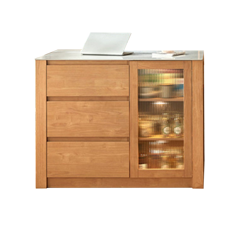 Stone Top Rectangle Kitchen Island Table with Rubberwood Base