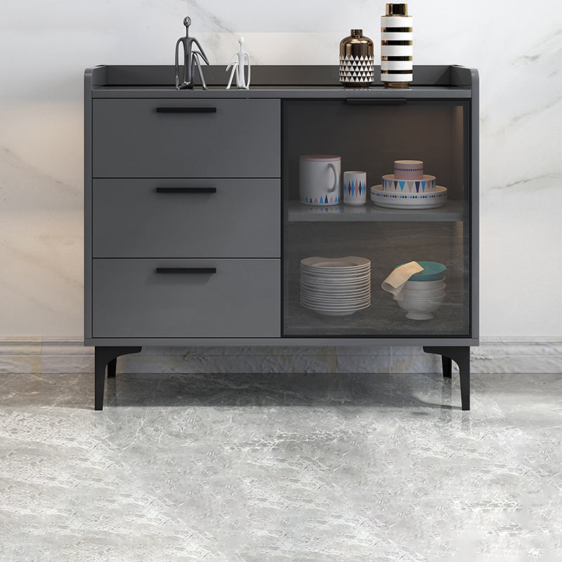 Modern Style Glass Doors Buffet Sideboard Engineered Wood Credenza 31"L x 16"W x 33"H Grey Glass Clearhalo 'buffet_sideboard' 'Buffets & Sideboards' 'furn' 'furn_buffet_sideboard' 'Furniture' 'Kitchen & Dining Furniture' 7838987