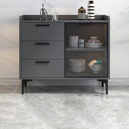 Modern Style Glass Doors Buffet Sideboard Engineered Wood Credenza 31"L x 16"W x 33"H Grey Glass Clearhalo 'buffet_sideboard' 'Buffets & Sideboards' 'furn' 'furn_buffet_sideboard' 'Furniture' 'Kitchen & Dining Furniture' 7838987