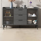 Modern Style Glass Doors Buffet Sideboard Engineered Wood Credenza 47"L x 16"W x 33"H Grey Glass Clearhalo 'buffet_sideboard' 'Buffets & Sideboards' 'furn' 'furn_buffet_sideboard' 'Furniture' 'Kitchen & Dining Furniture' 7838988