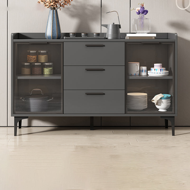 Modern Style Glass Doors Buffet Sideboard Engineered Wood Credenza 47"L x 16"W x 33"H Grey Glass Clearhalo 'buffet_sideboard' 'Buffets & Sideboards' 'furn' 'furn_buffet_sideboard' 'Furniture' 'Kitchen & Dining Furniture' 7838988