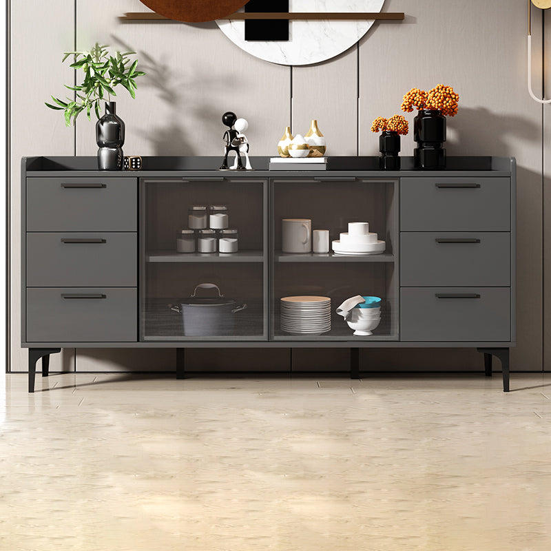Modern Style Glass Doors Buffet Sideboard Engineered Wood Credenza 63"L x 16"W x 33"H Grey Glass Clearhalo 'buffet_sideboard' 'Buffets & Sideboards' 'furn' 'furn_buffet_sideboard' 'Furniture' 'Kitchen & Dining Furniture' 7838990