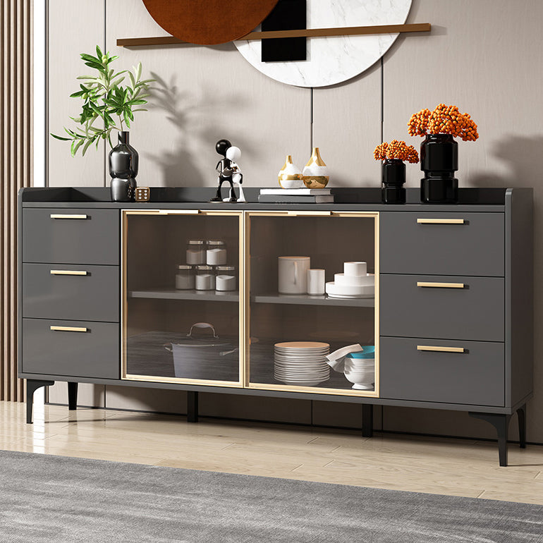 Modern Style Glass Doors Buffet Sideboard Engineered Wood Credenza Clearhalo 'buffet_sideboard' 'Buffets & Sideboards' 'furn' 'furn_buffet_sideboard' 'Furniture' 'Kitchen & Dining Furniture' 7838991