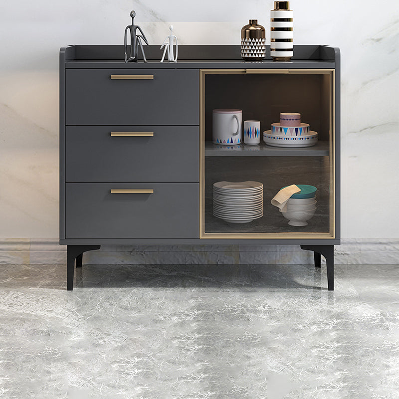 Modern Style Glass Doors Buffet Sideboard Engineered Wood Credenza 31"L x 16"W x 33"H Grey Brown Glass Clearhalo 'buffet_sideboard' 'Buffets & Sideboards' 'furn' 'furn_buffet_sideboard' 'Furniture' 'Kitchen & Dining Furniture' 7838992