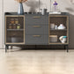 Modern Style Glass Doors Buffet Sideboard Engineered Wood Credenza 47"L x 16"W x 33"H Grey Brown Glass Clearhalo 'buffet_sideboard' 'Buffets & Sideboards' 'furn' 'furn_buffet_sideboard' 'Furniture' 'Kitchen & Dining Furniture' 7838994