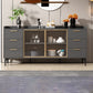 Modern Style Glass Doors Buffet Sideboard Engineered Wood Credenza 63"L x 16"W x 33"H Grey Brown Glass Clearhalo 'buffet_sideboard' 'Buffets & Sideboards' 'furn' 'furn_buffet_sideboard' 'Furniture' 'Kitchen & Dining Furniture' 7838997
