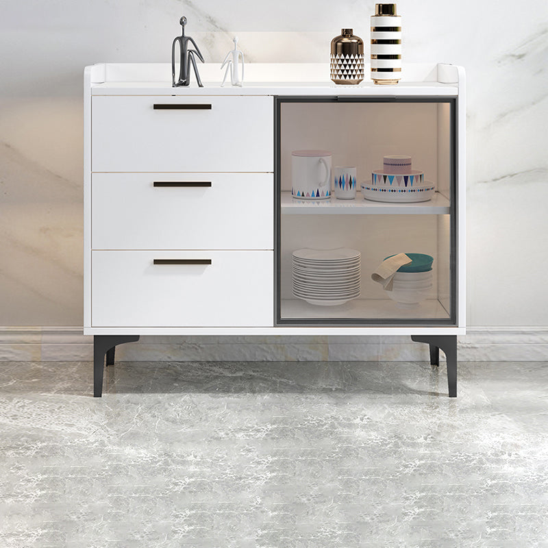 Modern Style Glass Doors Buffet Sideboard Engineered Wood Credenza 31"L x 16"W x 33"H White Glass Clearhalo 'buffet_sideboard' 'Buffets & Sideboards' 'furn' 'furn_buffet_sideboard' 'Furniture' 'Kitchen & Dining Furniture' 7838999
