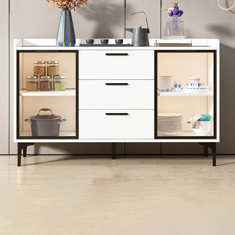 Modern Style Glass Doors Buffet Sideboard Engineered Wood Credenza 47"L x 16"W x 33"H White Glass Clearhalo 'buffet_sideboard' 'Buffets & Sideboards' 'furn' 'furn_buffet_sideboard' 'Furniture' 'Kitchen & Dining Furniture' 7839000