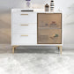 Modern Style Glass Doors Buffet Sideboard Engineered Wood Credenza 31"L x 16"W x 33"H White Brown Glass Clearhalo 'buffet_sideboard' 'Buffets & Sideboards' 'furn' 'furn_buffet_sideboard' 'Furniture' 'Kitchen & Dining Furniture' 7839005