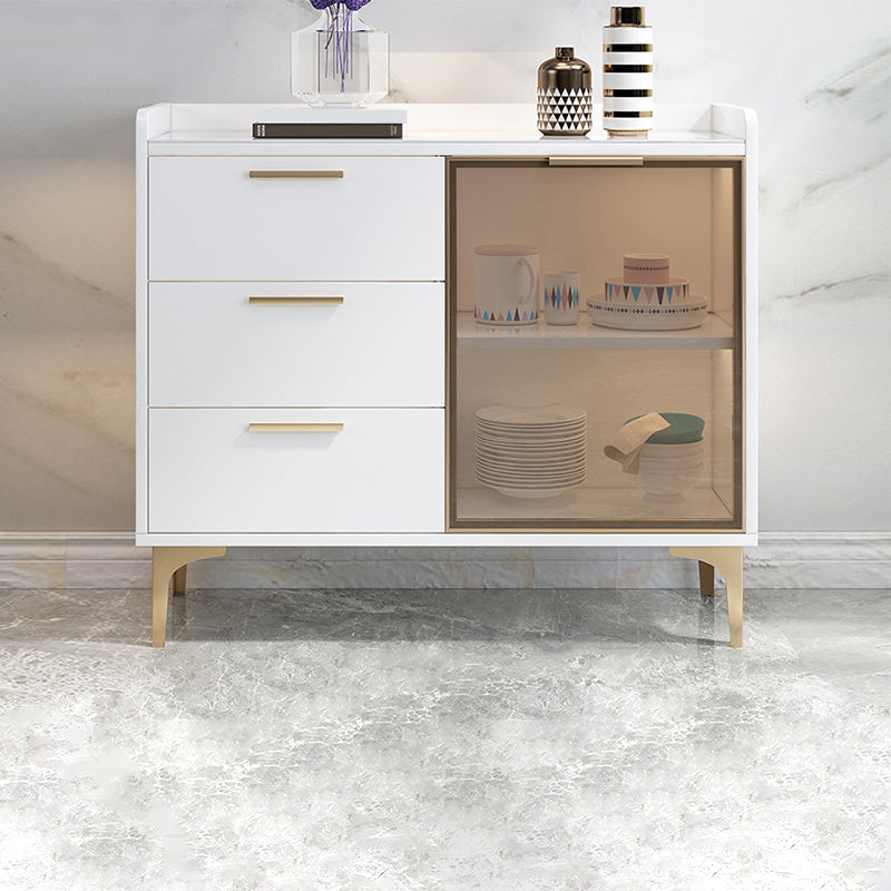 Modern Style Glass Doors Buffet Sideboard Engineered Wood Credenza 31"L x 16"W x 33"H White Brown Glass Clearhalo 'buffet_sideboard' 'Buffets & Sideboards' 'furn' 'furn_buffet_sideboard' 'Furniture' 'Kitchen & Dining Furniture' 7839005