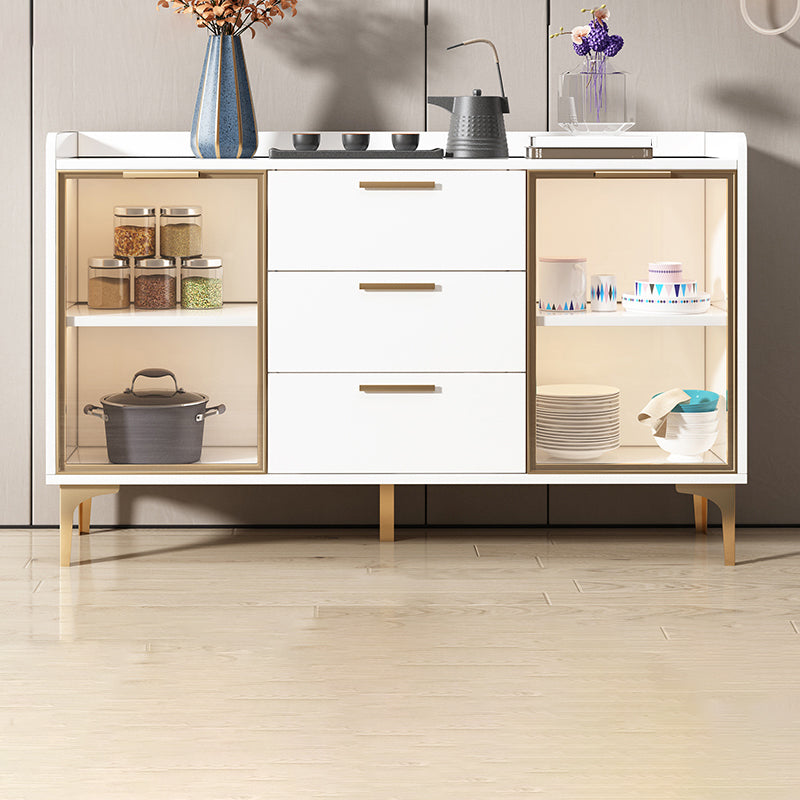 Modern Style Glass Doors Buffet Sideboard Engineered Wood Credenza 47"L x 16"W x 33"H White Brown Glass Clearhalo 'buffet_sideboard' 'Buffets & Sideboards' 'furn' 'furn_buffet_sideboard' 'Furniture' 'Kitchen & Dining Furniture' 7839006