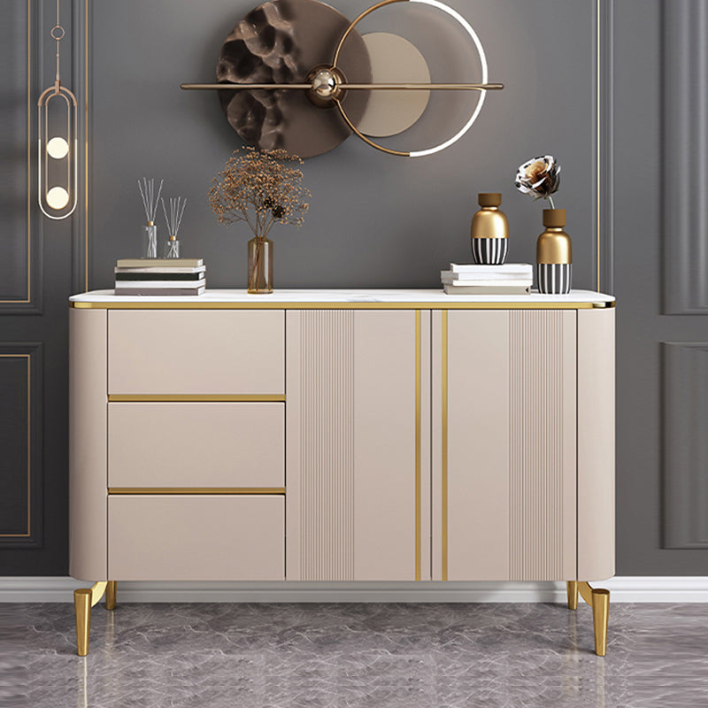 Glam Style Stone Buffet Stand Engineered Wood Buffet Sideboard with 3-Drawer Clearhalo 'buffet_sideboard' 'Buffets & Sideboards' 'furn' 'furn_buffet_sideboard' 'Furniture' 'Kitchen & Dining Furniture' 7839011