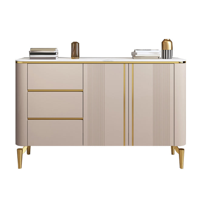 Glam Style Stone Buffet Stand Engineered Wood Buffet Sideboard with 3-Drawer Khaki Gold Clearhalo 'buffet_sideboard' 'Buffets & Sideboards' 'furn' 'furn_buffet_sideboard' 'Furniture' 'Kitchen & Dining Furniture' 7839015