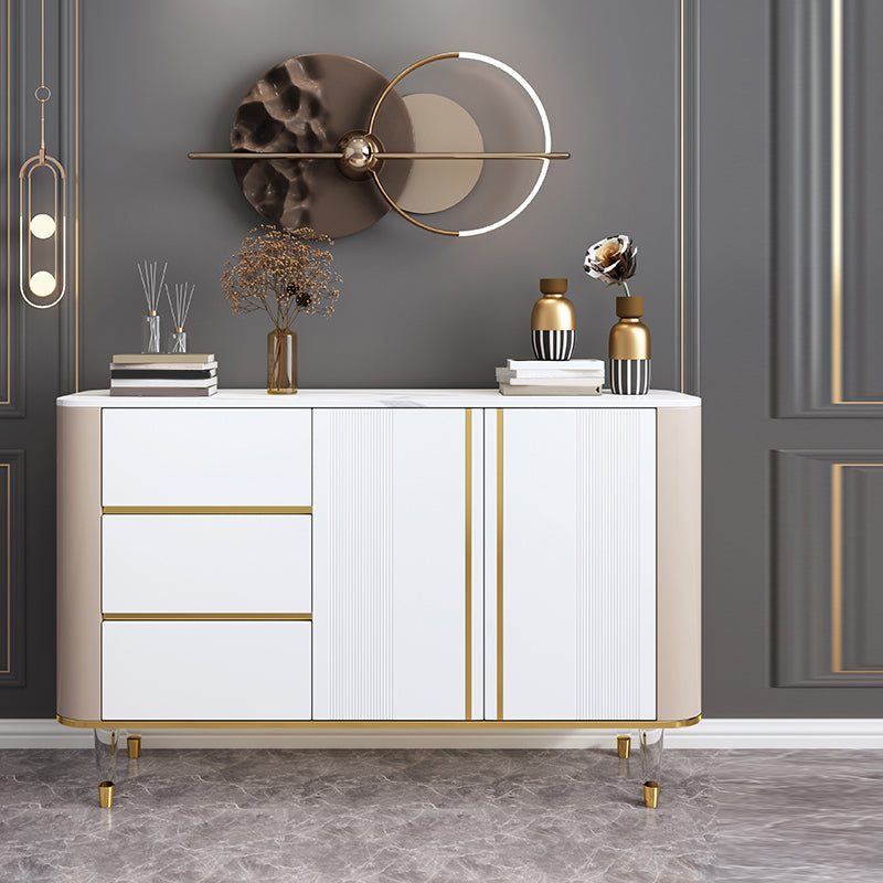 Glam Style Stone Buffet Stand Engineered Wood Buffet Sideboard with 3-Drawer Clearhalo 'buffet_sideboard' 'Buffets & Sideboards' 'furn' 'furn_buffet_sideboard' 'Furniture' 'Kitchen & Dining Furniture' 7839016