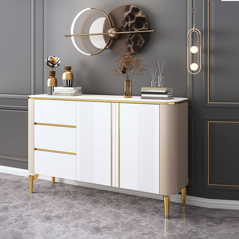 Glam Style Stone Buffet Stand Engineered Wood Buffet Sideboard with 3-Drawer Clearhalo 'buffet_sideboard' 'Buffets & Sideboards' 'furn' 'furn_buffet_sideboard' 'Furniture' 'Kitchen & Dining Furniture' 7839018