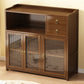 Contemporary Brown Bamboo Buffet Table Open Storage Side Board with 2-Drawer
