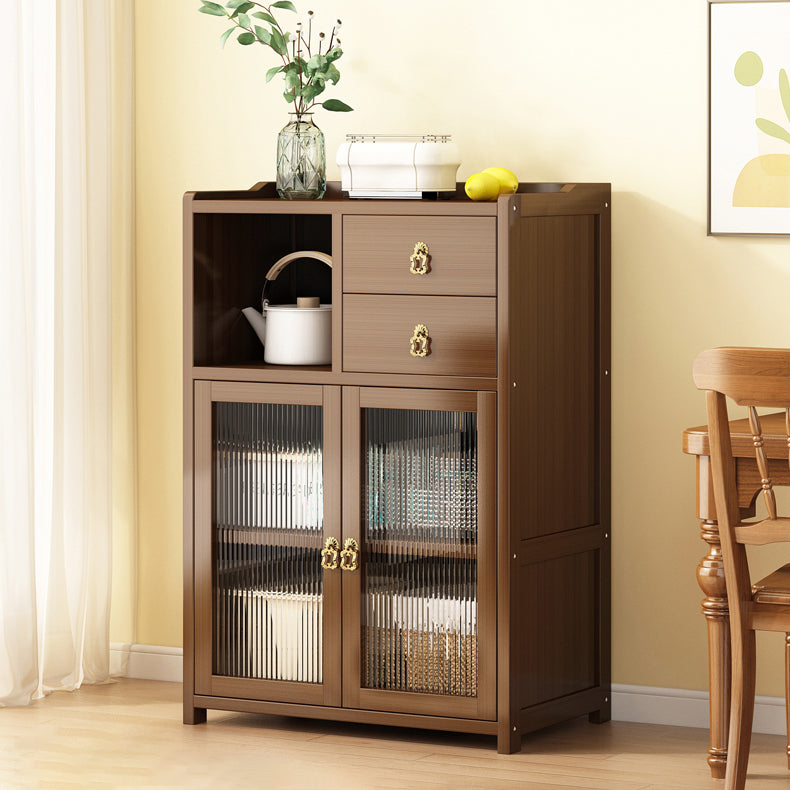 現代の茶色の竹のビュッフェテーブル2ドロワー付きオープンストレージサイドボード