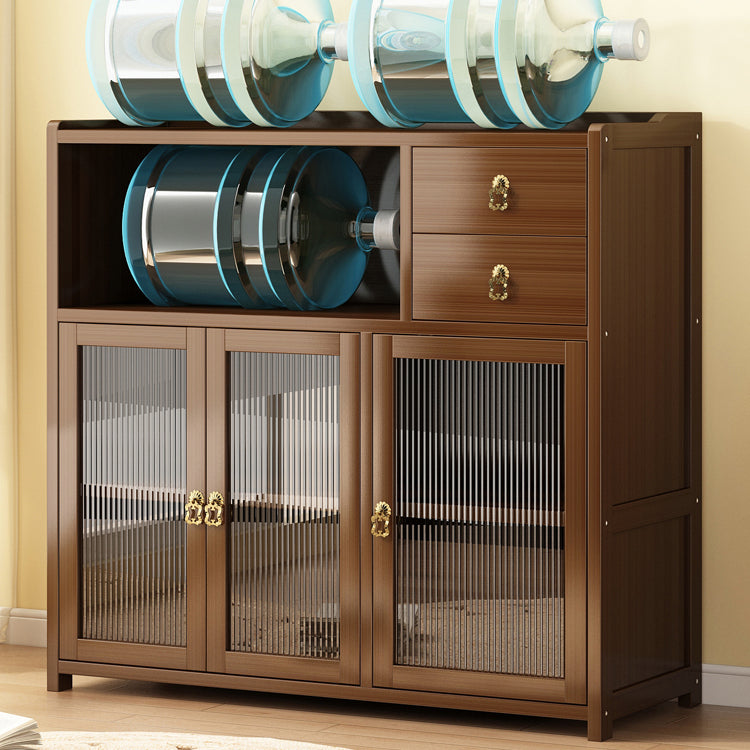 現代の茶色の竹のビュッフェテーブル2ドロワー付きオープンストレージサイドボード