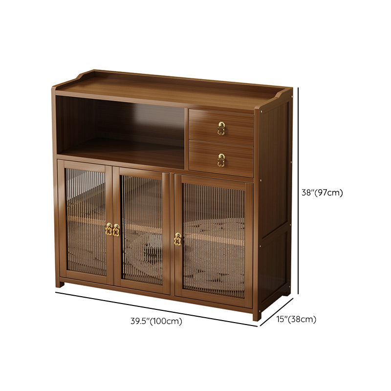 現代の茶色の竹のビュッフェテーブル2ドロワー付きオープンストレージサイドボード