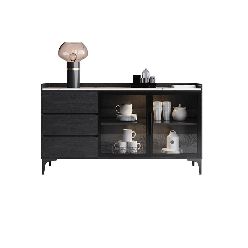 Credenza de comedor de parador de buffet de madera sólida contemporánea con luces LED