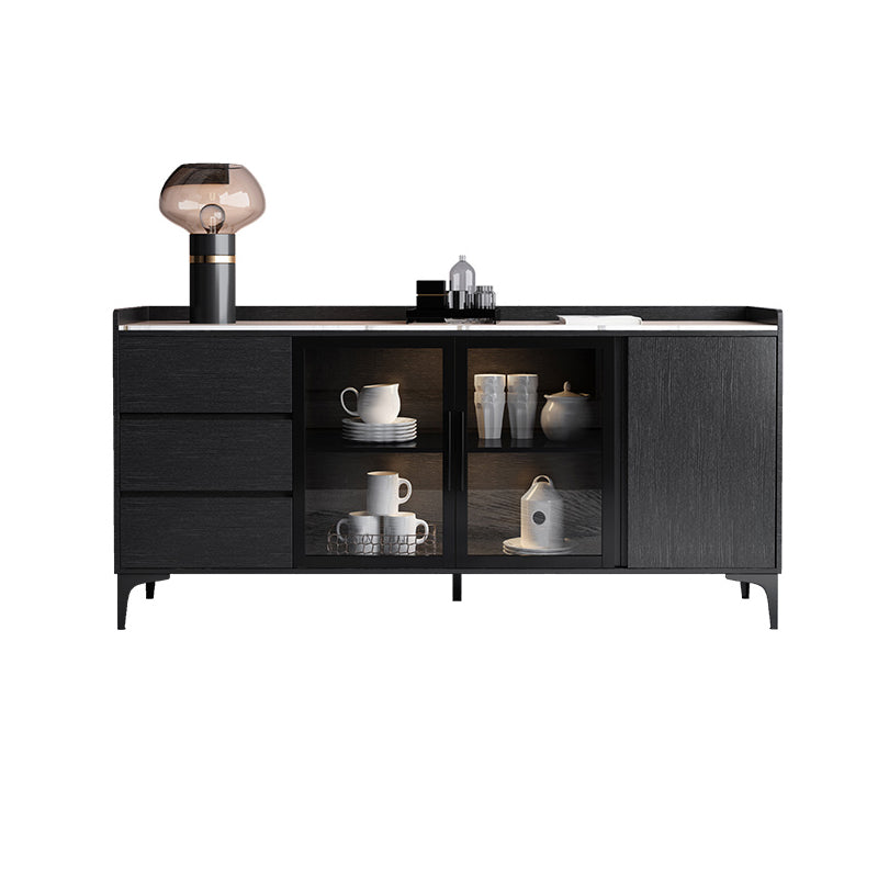 Credenza de comedor de parador de buffet de madera sólida contemporánea con luces LED