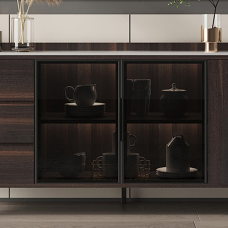 Credenza de comedor de parador de buffet de madera sólida contemporánea con luces LED