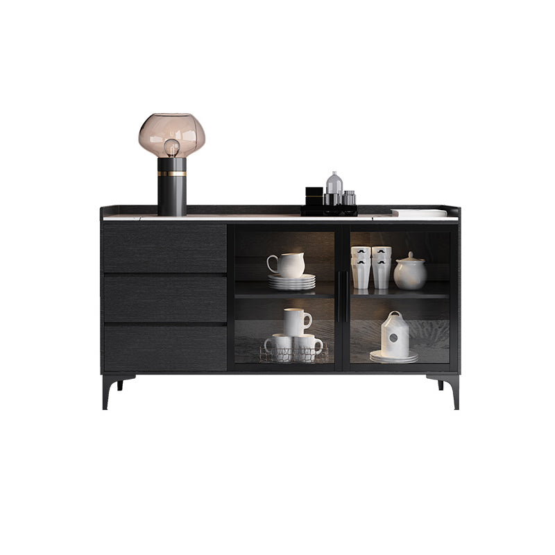 Credenza de comedor de parador de buffet de madera sólida contemporánea con luces LED