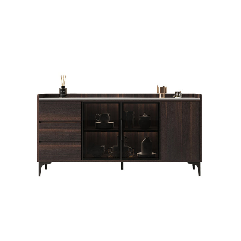 Credenza de comedor de parador de buffet de madera sólida contemporánea con luces LED