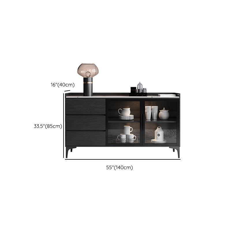 Credenza de comedor de parador de buffet de madera sólida contemporánea con luces LED