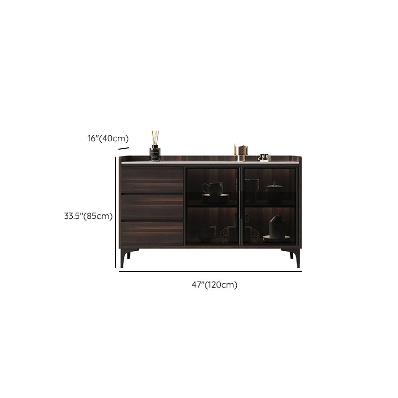 Credenza de comedor de parador de buffet de madera sólida contemporánea con luces LED