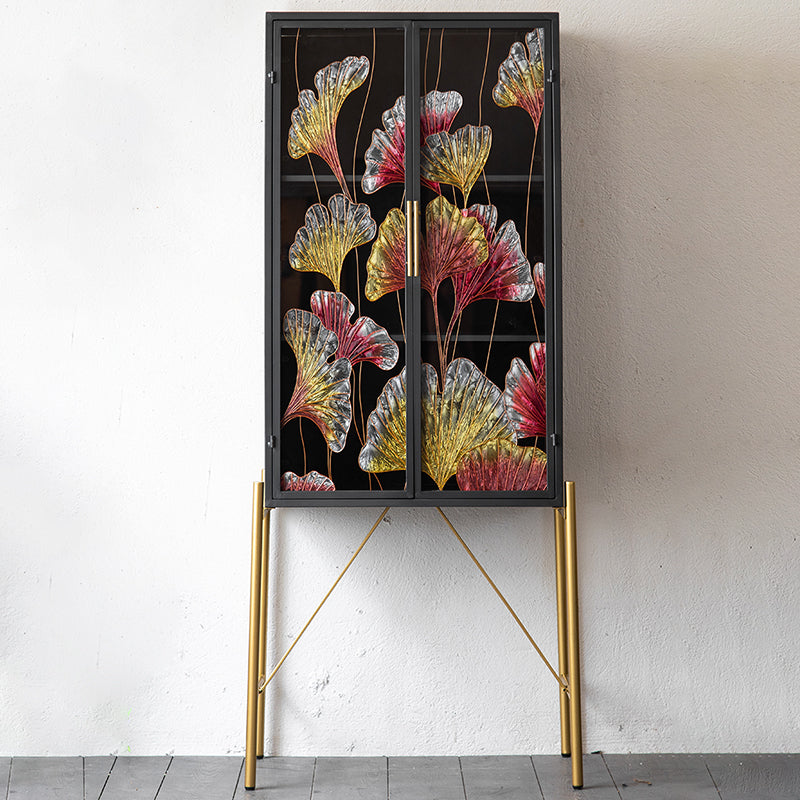 Tradizionale mobile in legno in porcellana in vetro con porte con porte