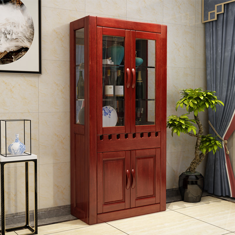 Mid-Century Modern Floor Solid Wood Wine Bottle & Glass Rack Red Brown Clearhalo 'furn' 'furn_wine_racks' 'Furniture' 'Kitchen & Dining Furniture' 'Wine Racks' 'wine_racks' 7839204