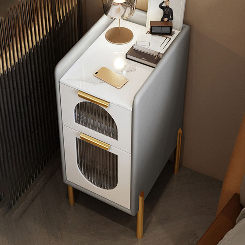 Gabinete de cama de piedra moderno de mediados de siglo con 2 cajones para dormitorio