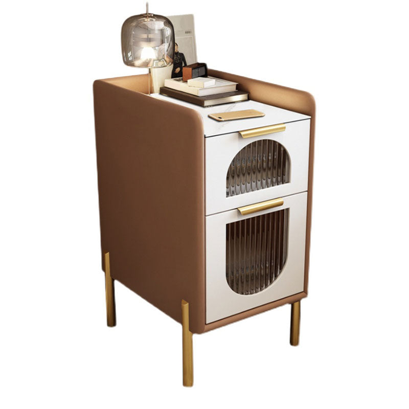 Gabinete de cama de piedra moderno de mediados de siglo con 2 cajones para dormitorio