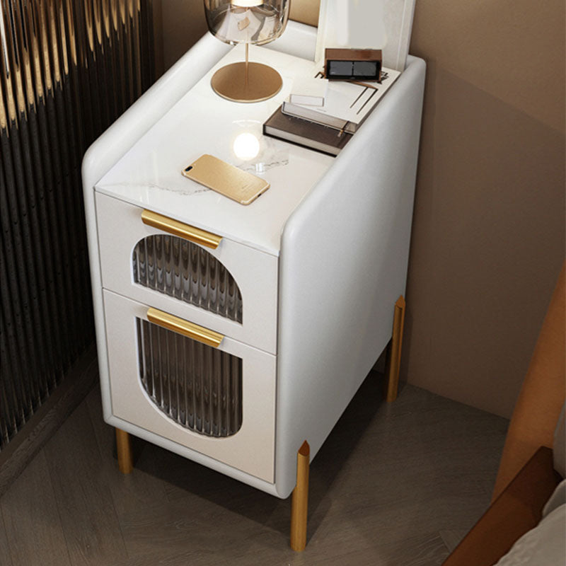 Mid Century Modern Stone Bedside Cabinet with 2 Drawers for Bedroom