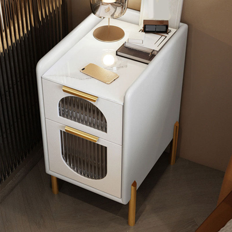 Mid Century Modern Stone Bedside Cabinet with 2 Drawers for Bedroom
