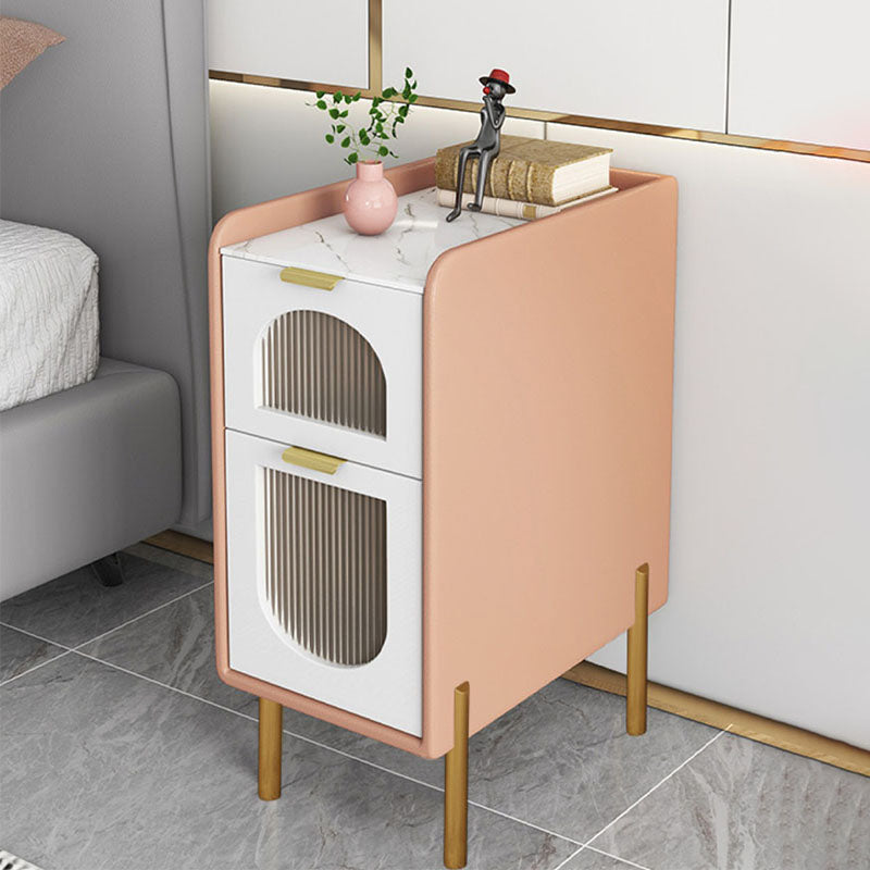 Mid Century Modern Stone Bedside Cabinet with 2 Drawers for Bedroom