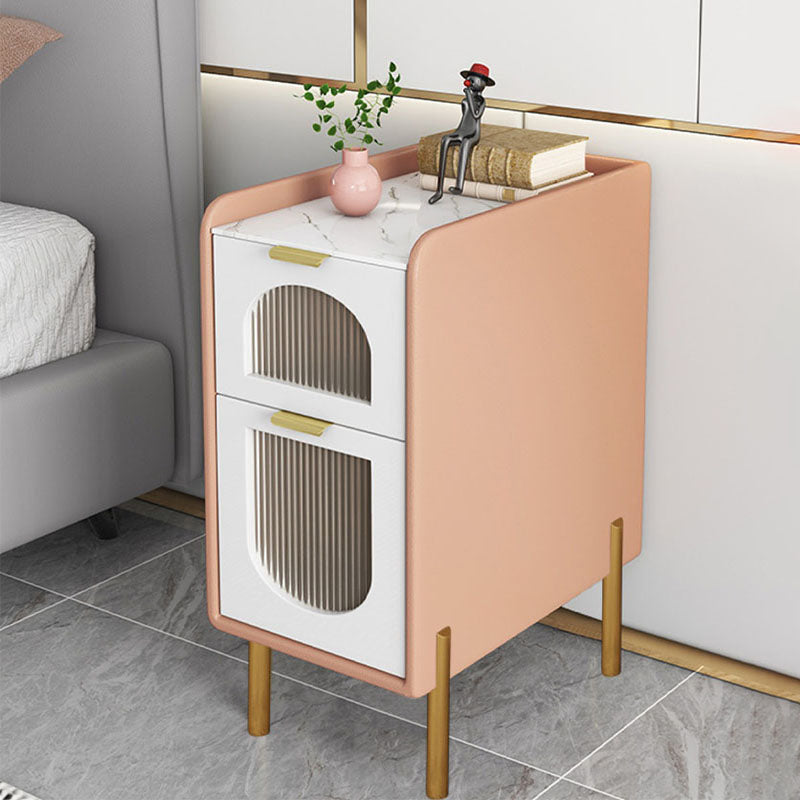 Mid Century Modern Stone Bedside Cabinet with 2 Drawers for Bedroom