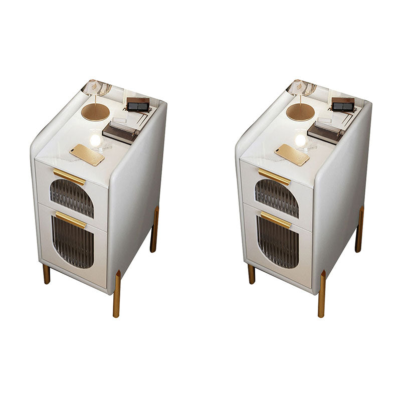 Gabinete de cama de piedra moderno de mediados de siglo con 2 cajones para dormitorio