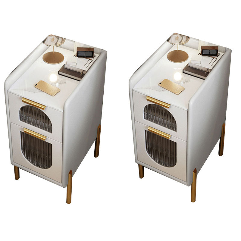 Mid Century Modern Stone Bedside Cabinet with 2 Drawers for Bedroom