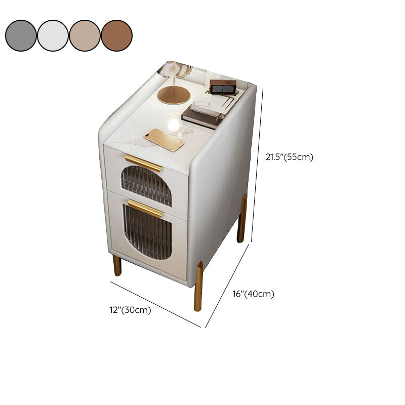 Gabinete de cama de piedra moderno de mediados de siglo con 2 cajones para dormitorio