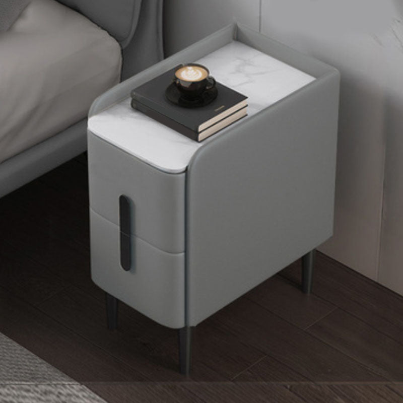 Contemporary Stone Bedside Cabinet with 2 Pine Drawers for Bedroom