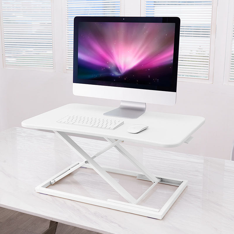 Wooden Folding Standing Office Desk Converter Rectangular Shaped in Black/White/Silver 28.7"L x 18.5"W x 15.7"H White Clearhalo 'furn' 'furn_office_desk' 'Furniture' 'Office Desks' 'Office Furniture' 'office_desk' 7845239