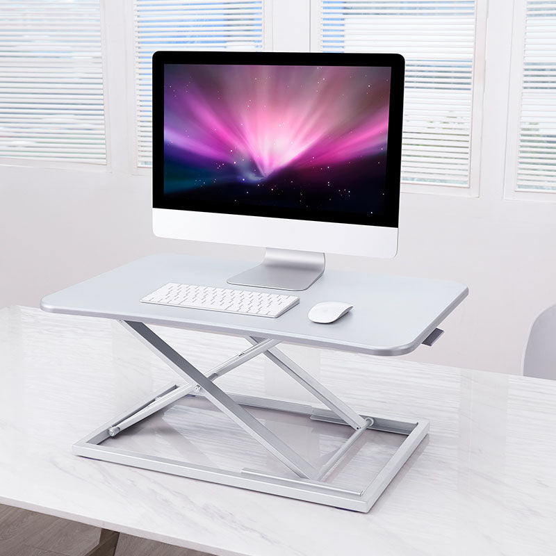 Wooden Folding Standing Office Desk Converter Rectangular Shaped in Black/White/Silver 28.7"L x 18.5"W x 15.7"H Silver Clearhalo 'furn' 'furn_office_desk' 'Furniture' 'Office Desks' 'Office Furniture' 'office_desk' 7845240